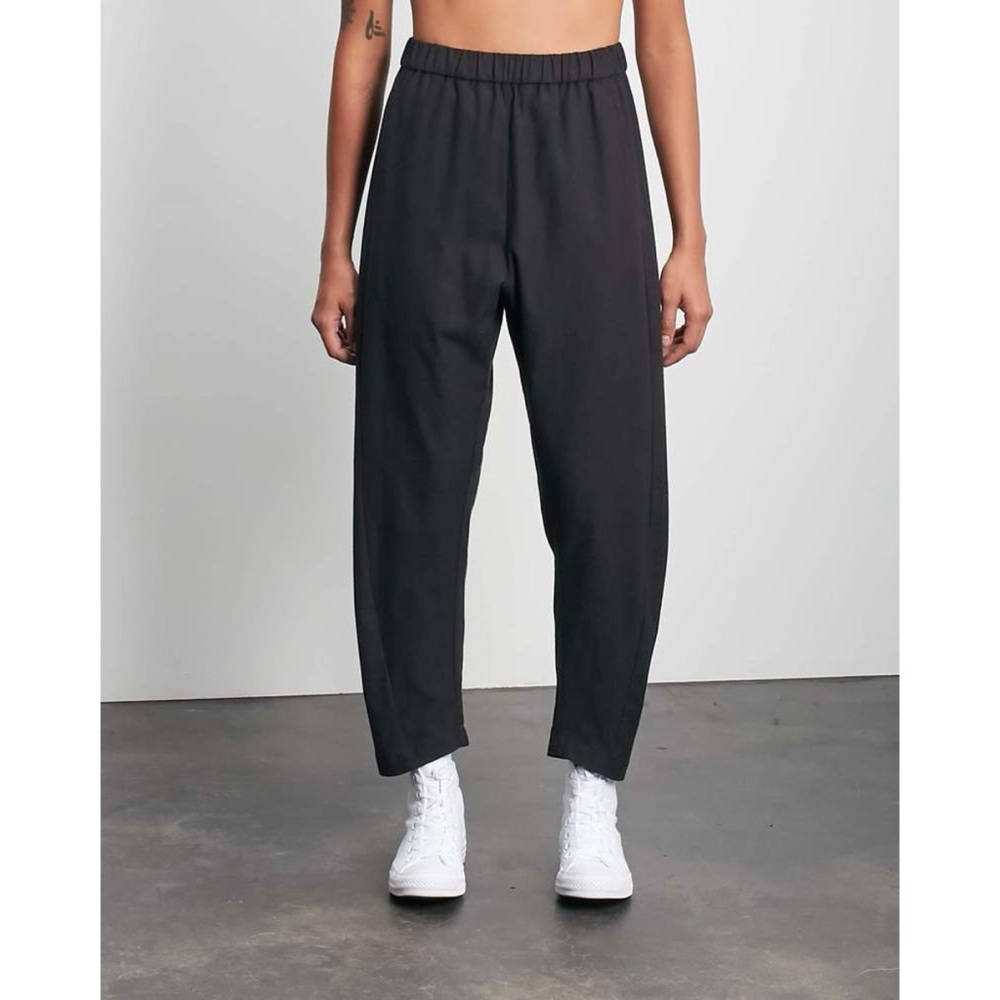 Roucha Paya Brushed Cotton Slim Pant Washed Black Pull On Cropped Short Inseam
